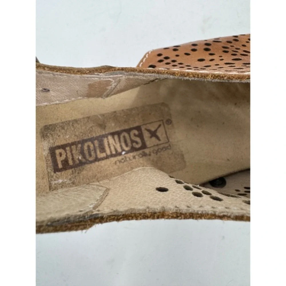 Pikolinos Women Brown Leather‎ Laser Cut Perforated Wedge Sandals Size 38 - Picture 5 of 6